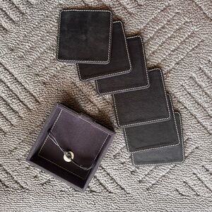 Elegant Black Leather Coaster Set